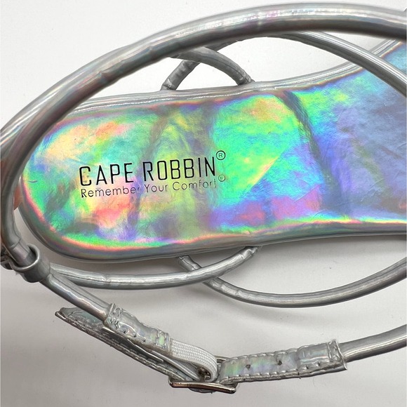 CAPE ROBBIN Shoes Womens 9 Silver Bibi Holographic Ankle Strap Flat Point Sandal - Picture 8 of 10